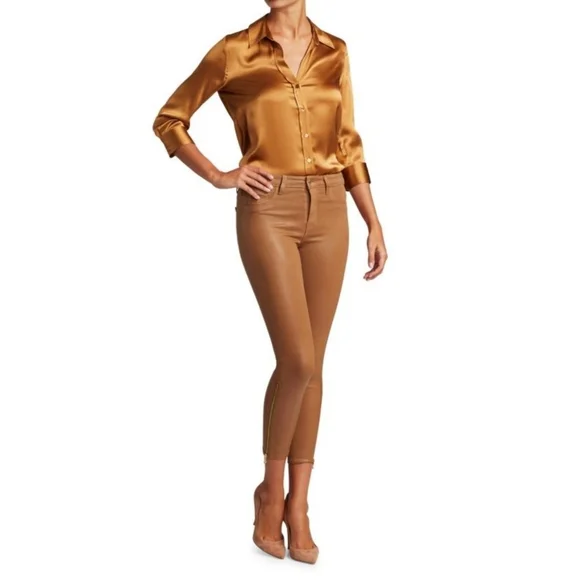 L'AGENCE // sabine zip skinny high rise ankle zipper dark khaki coated jeans - Picture 9 of 16